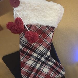 Disney Red and Cream Plaid Holiday Stocking